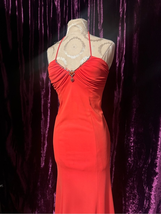 Dresses & Skirts - Orange Halter Evening Gown with Jewel Detail